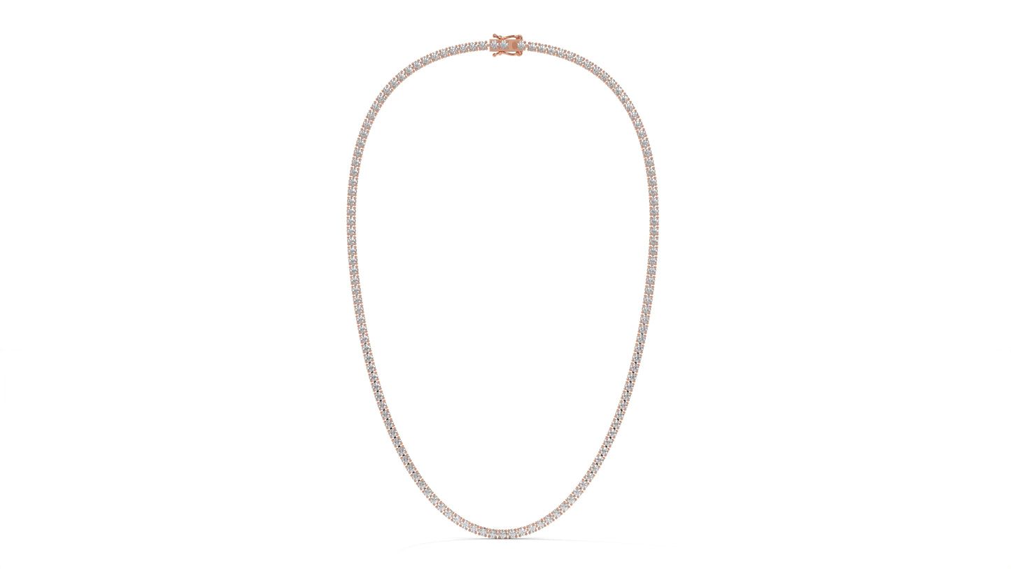 12.50 CTW Diamond Tennis Necklace in 14K Rose Gold – Classic Round Cut Single Row In 17 Inch