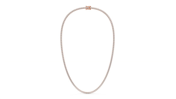 12.50 CTW Diamond Tennis Necklace in 14K Rose Gold – Classic Round Cut Single Row In 17 Inch