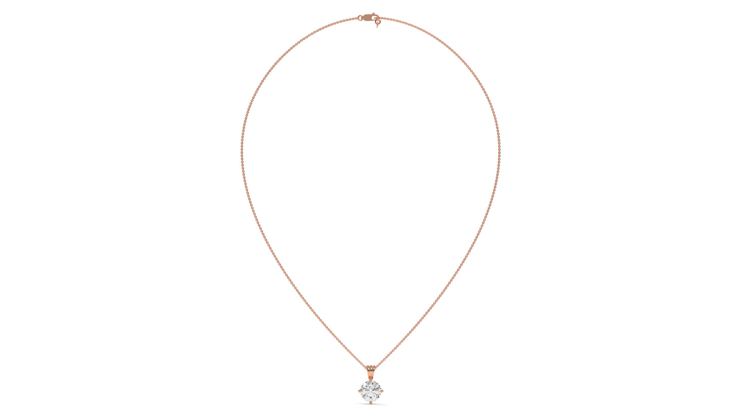 2.00 CTW Round Diamond Four-Prong Solitaire Pendant in 14K Rose Gold – Secure Claw-Prong Setting