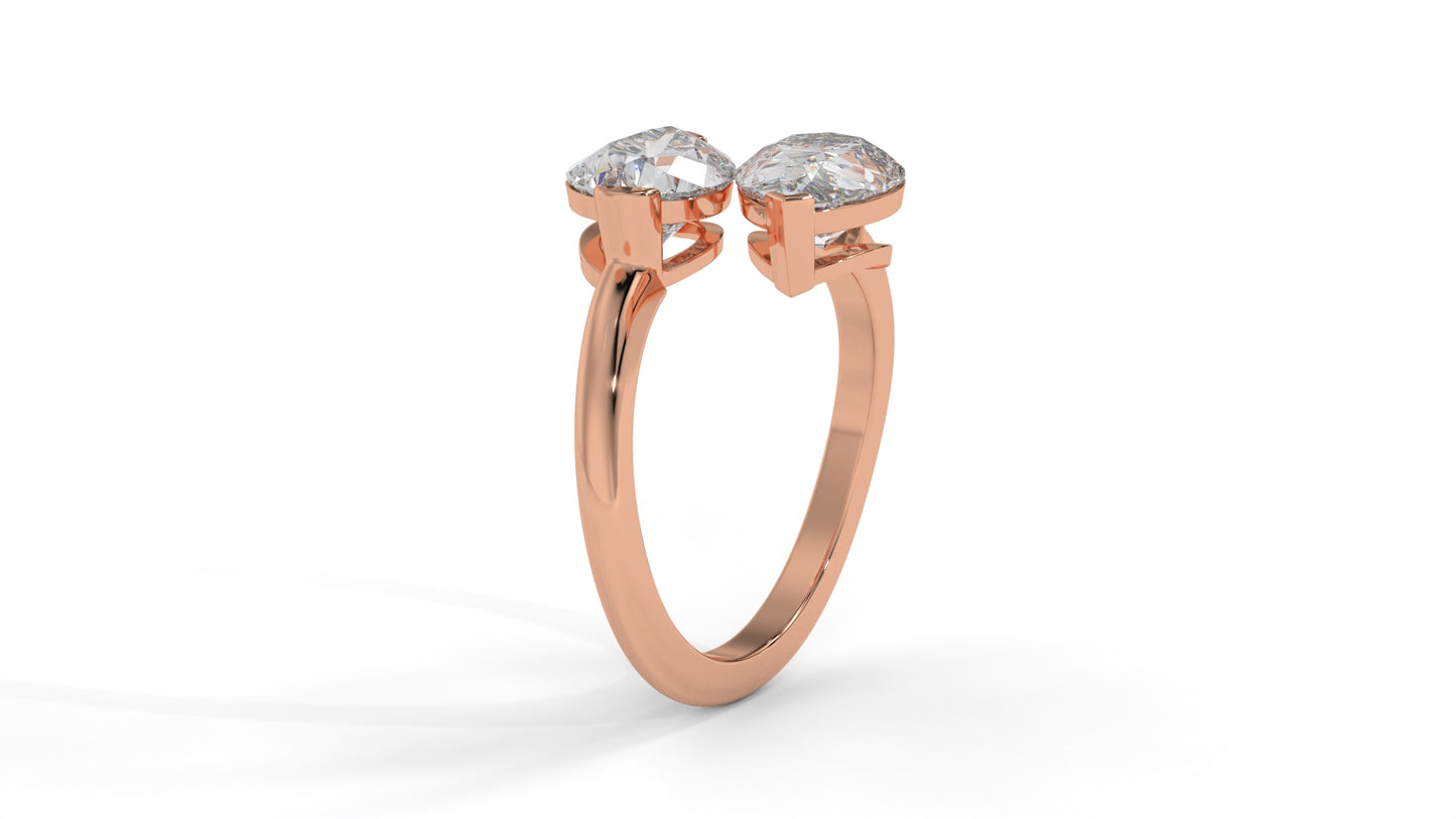5.00 CTW Toi et Moi Diamond Ring in 14K Rose Gold with Pear-Shape Diamonds