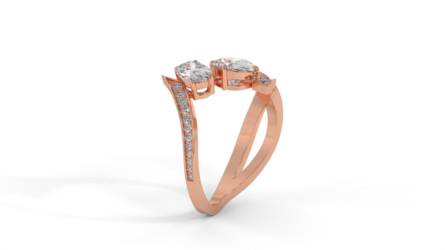 2.07 CTW Toi et Moi Diamond Ring in 14K Rose Gold with Oval and Round Diamonds