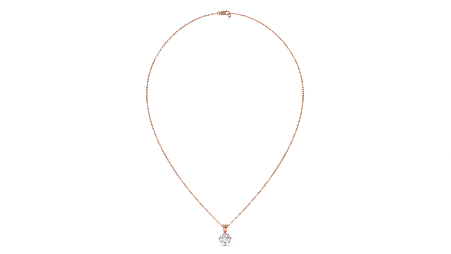 1.00 CTW Round Diamond Four-Prong Solitaire Pendant in 14K Rose Gold – Secure Claw-Prong Setting
