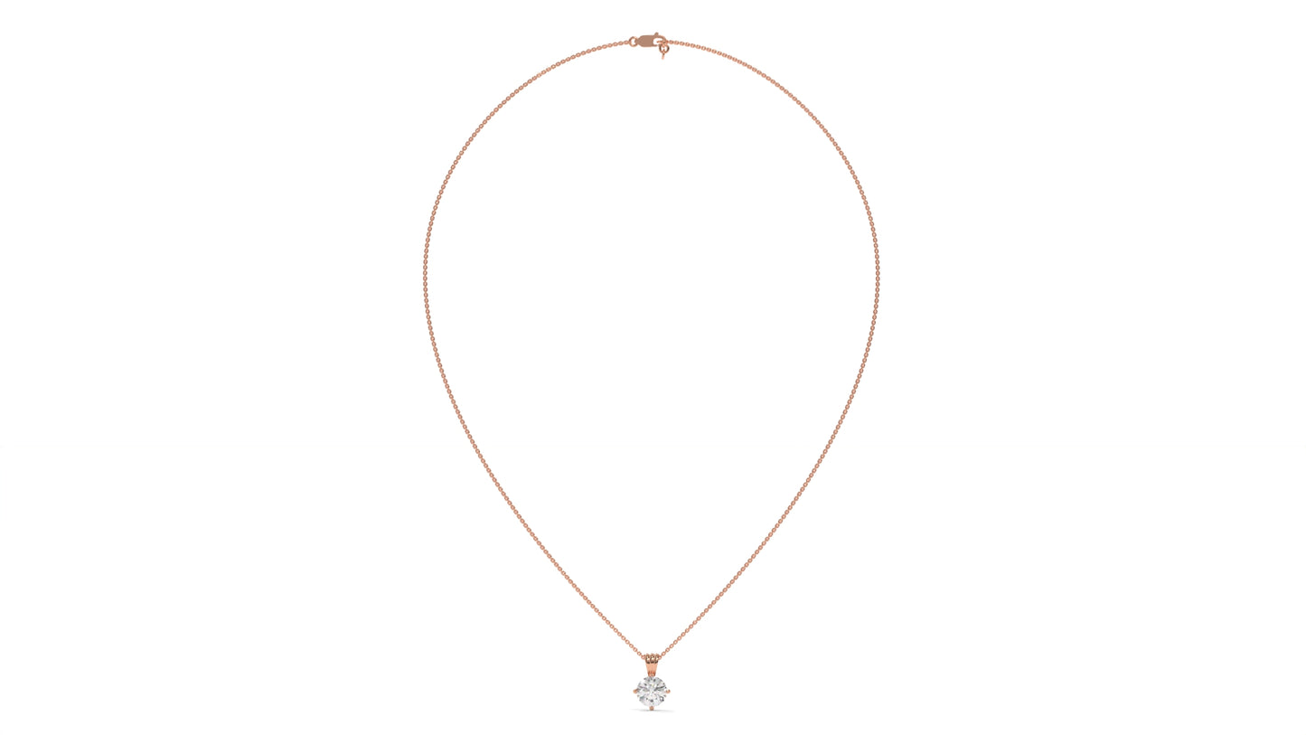 1.50 CTW Round Diamond Four-Prong Solitaire Pendant in 14K Rose Gold – Secure Claw-Prong Setting