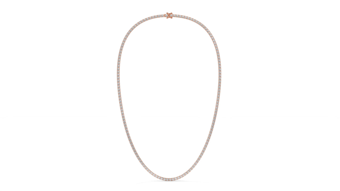 10 CTW Diamond Tennis Necklace in 14K Rose Gold – Classic Round Cut Single Row In 17 Inch