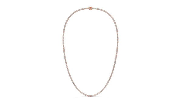 10 CTW Diamond Tennis Necklace in 14K Rose Gold – Classic Round Cut Single Row In 17 Inch