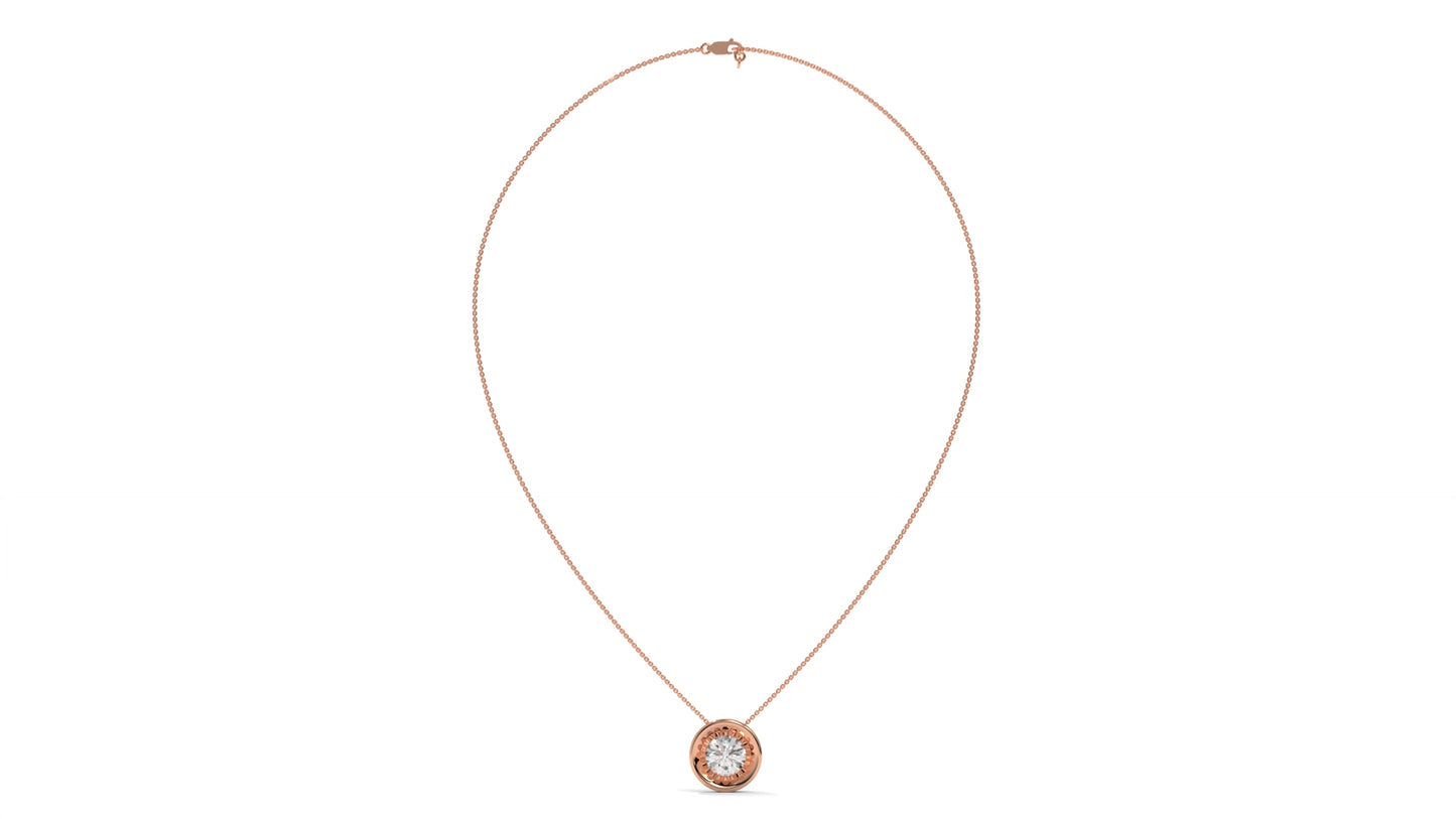 2.00 CTW Round Diamond Bezel-Set Solitaire Pendant in 14K Rose Gold