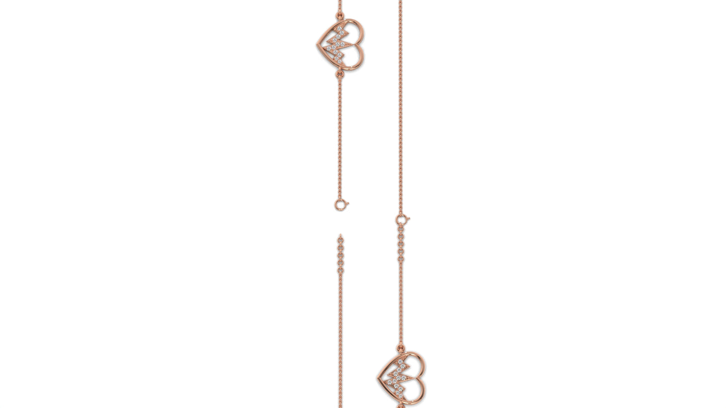 0.11 CTW Diamond Heartbeat Bracelet in 14K Rose Gold – Heart Outline Design