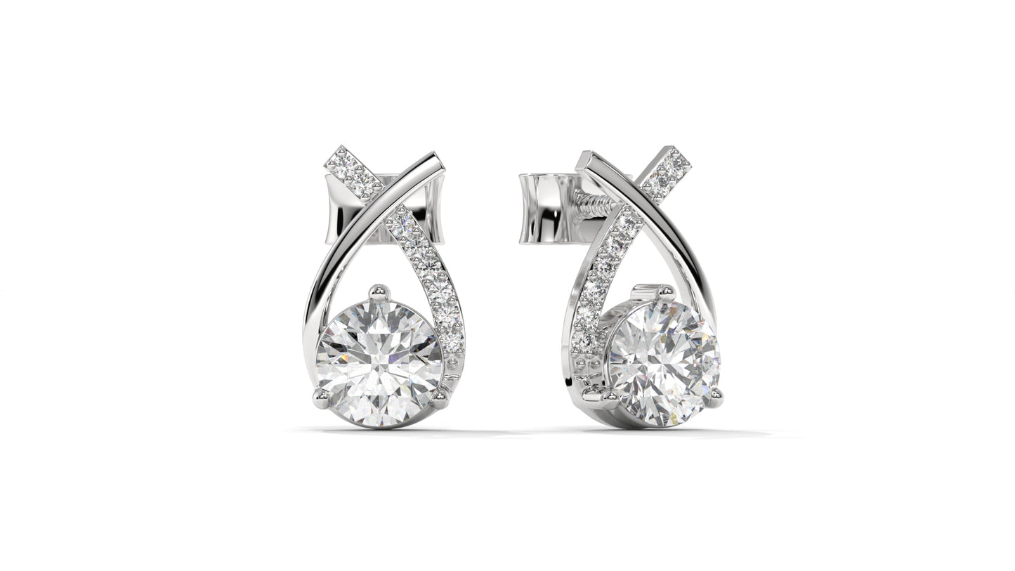 1.08 CTW Round Diamond Modern Drop Earrings in 14K White Gold