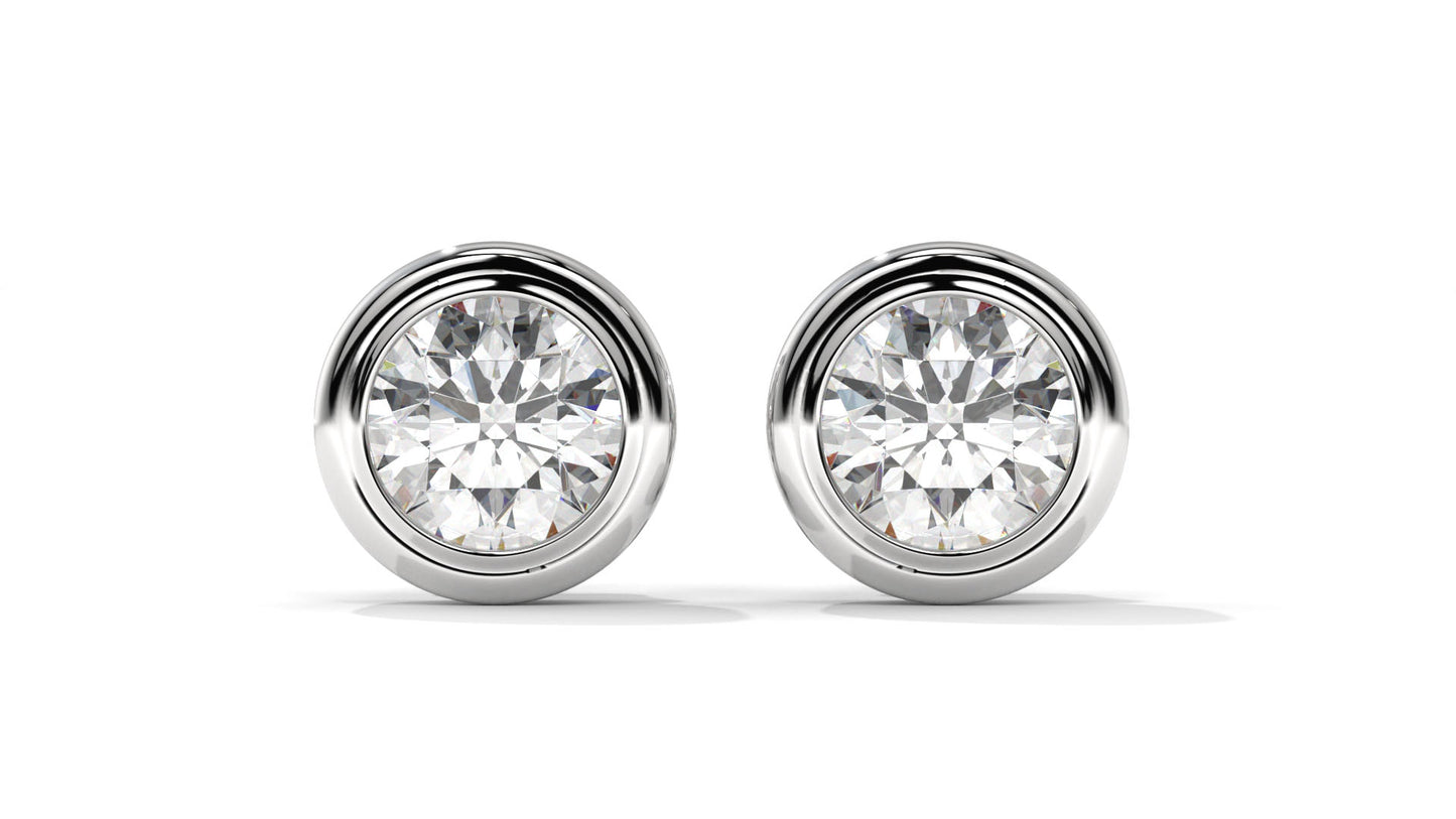 3 CTW Round Diamond Bezel-Set Stud Earrings In 14K White Gold – Brilliant-Cut, Screw Back