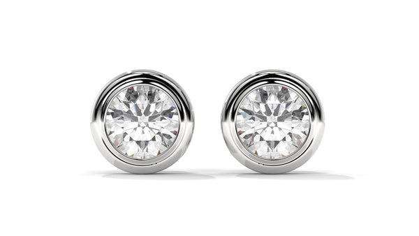 3 CTW Round Diamond Bezel-Set Stud Earrings In 14K White Gold – Brilliant-Cut, Screw Back
