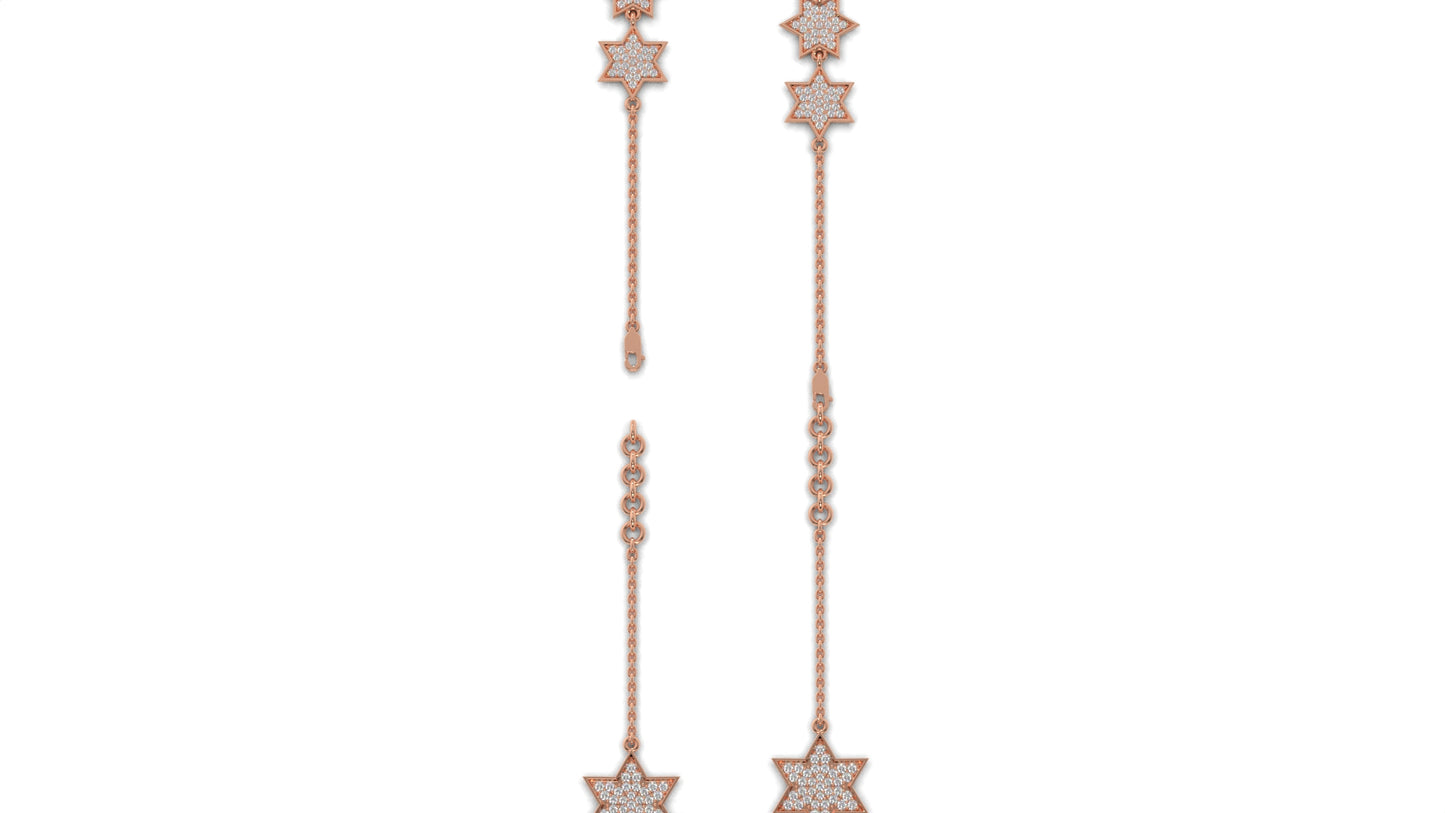 0.45 CTW Diamond Star Bracelet in 14K Rose Gold – Triple Star Pavé Design
