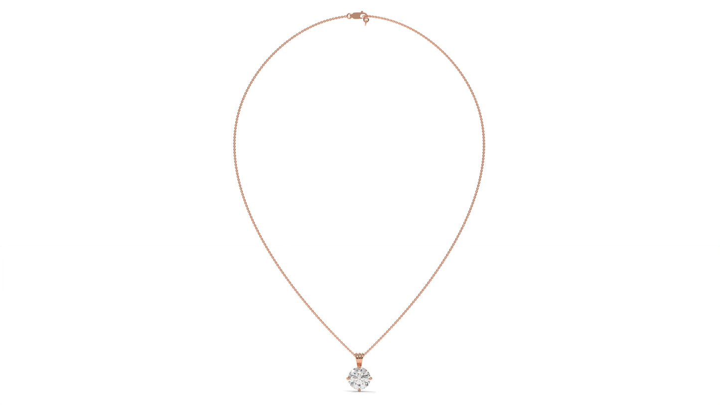 2.50 CTW Round Diamond Four-Prong Solitaire Pendant in 14K Rose Gold – Secure Claw-Prong Setting