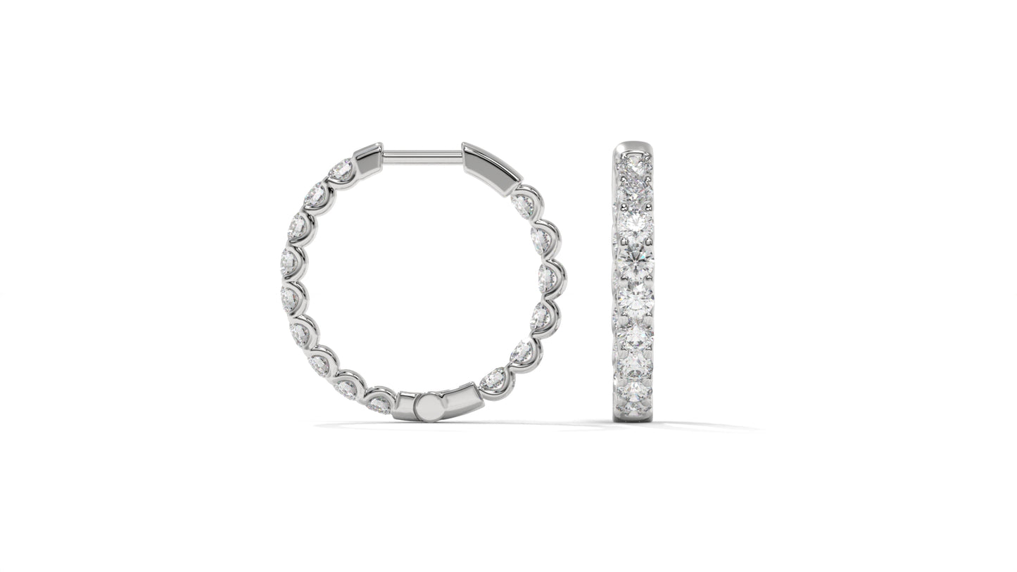 1.56 CTW Round Diamond Hoop Earrings in 14K White Gold