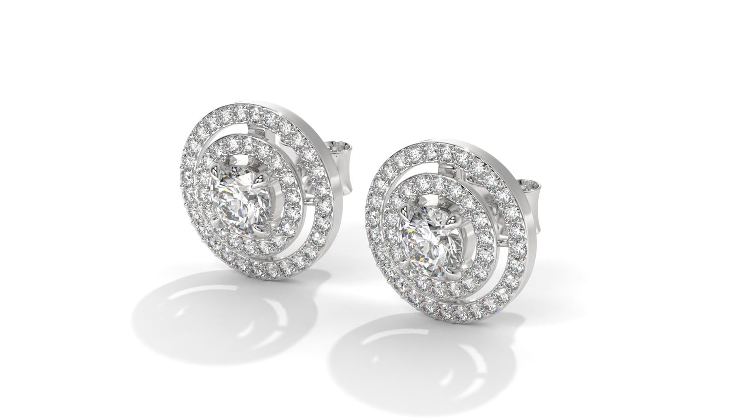 1.92 CTW Round Diamond Double-Halo Stud Earrings in 14K White Gold