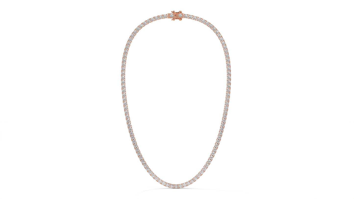 17.50 CTW Diamond Tennis Necklace in 14K Rose Gold – Classic Round Cut Single Row In 17 Inch