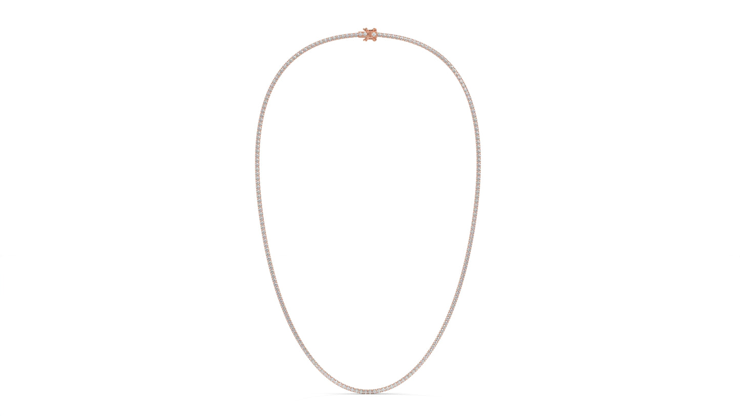 5 CTW Diamond Tennis Necklace in 14K Rose Gold – Classic Round Cut Single Row In 17 Inch