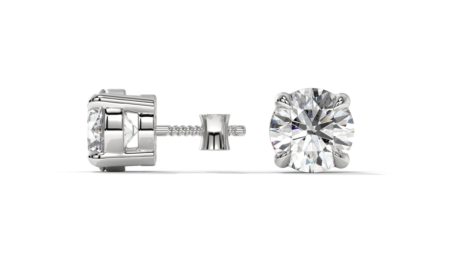 6 CTW Round Diamond Stud Earrings In 14K White Gold – Brilliant-Cut Solitaire, Four-Prong Setting