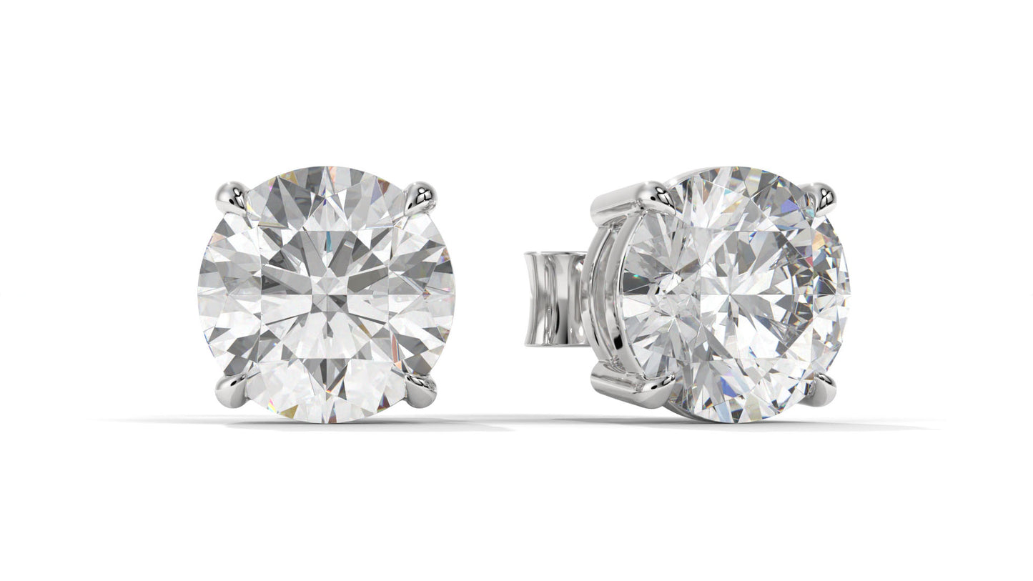 4 CTW Round Diamond Stud Earrings In 14K White Gold – Brilliant-Cut, Double-Prong Basket Setting