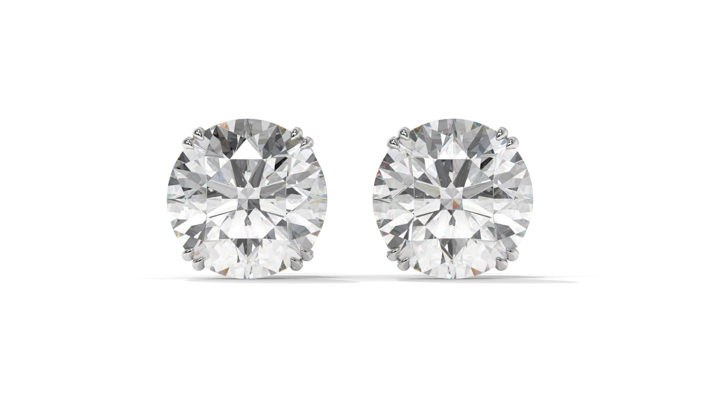 3 CTW Round Diamond Stud Earrings In 14K White Gold – Brilliant-Cut, Four-Prong Filigree Basket, Screw Back