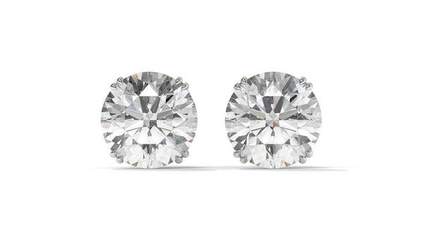 3 CTW Round Diamond Stud Earrings In 14K White Gold – Brilliant-Cut, Four-Prong Filigree Basket, Screw Back