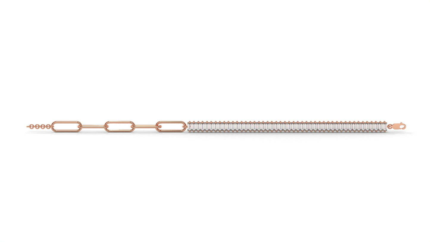 6.44 CTW Straight Baguette Diamond Bracelet in 14K Rose Gold – Modern Link Design