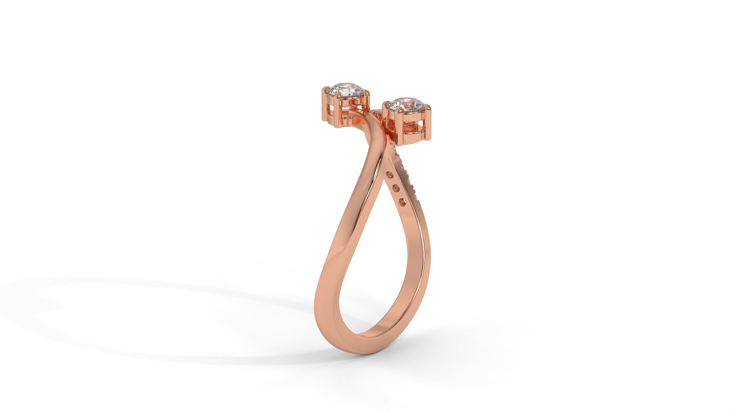 0.34 CTW Toi et Moi Diamond Ring in 14K Rose Gold with Round Cut Diamonds