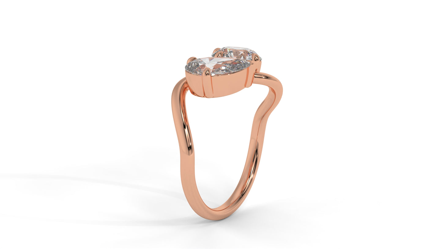 2.50 CTW Toi et Moi Diamond Ring in 14K Rose Gold with Round and Pear Cut Diamonds