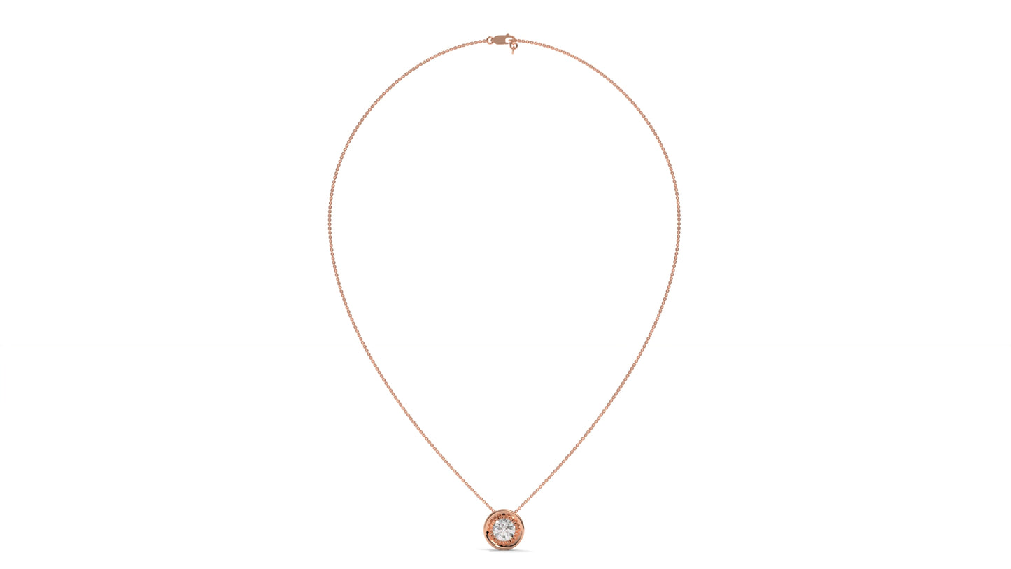 1.00 CTW Round Diamond Bezel-Set Solitaire Pendant in 14K Rose Gold