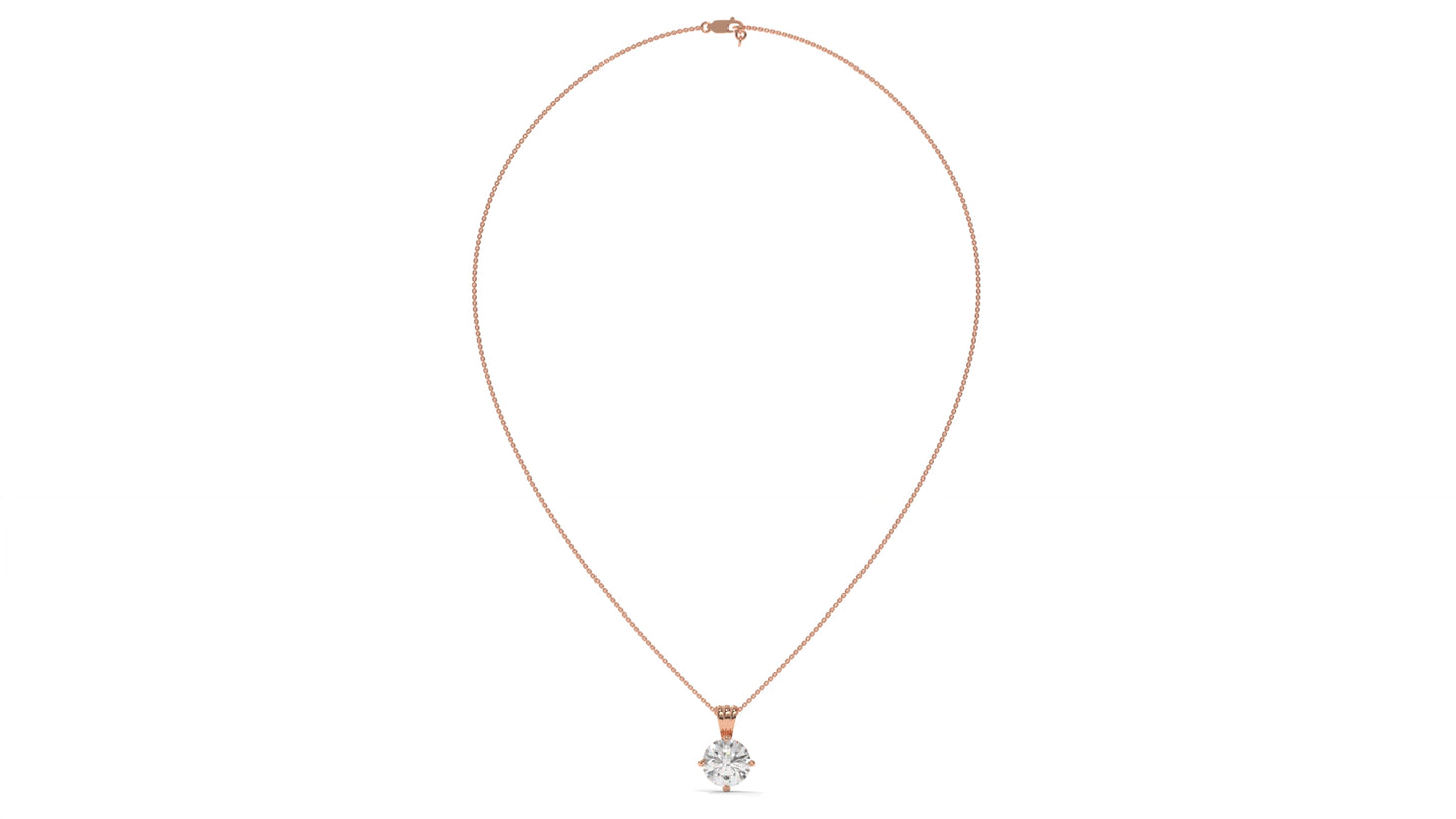 3.00 CTW Round Diamond Four-Prong Solitaire Pendant in 14K Rose Gold – Secure Claw-Prong Setting