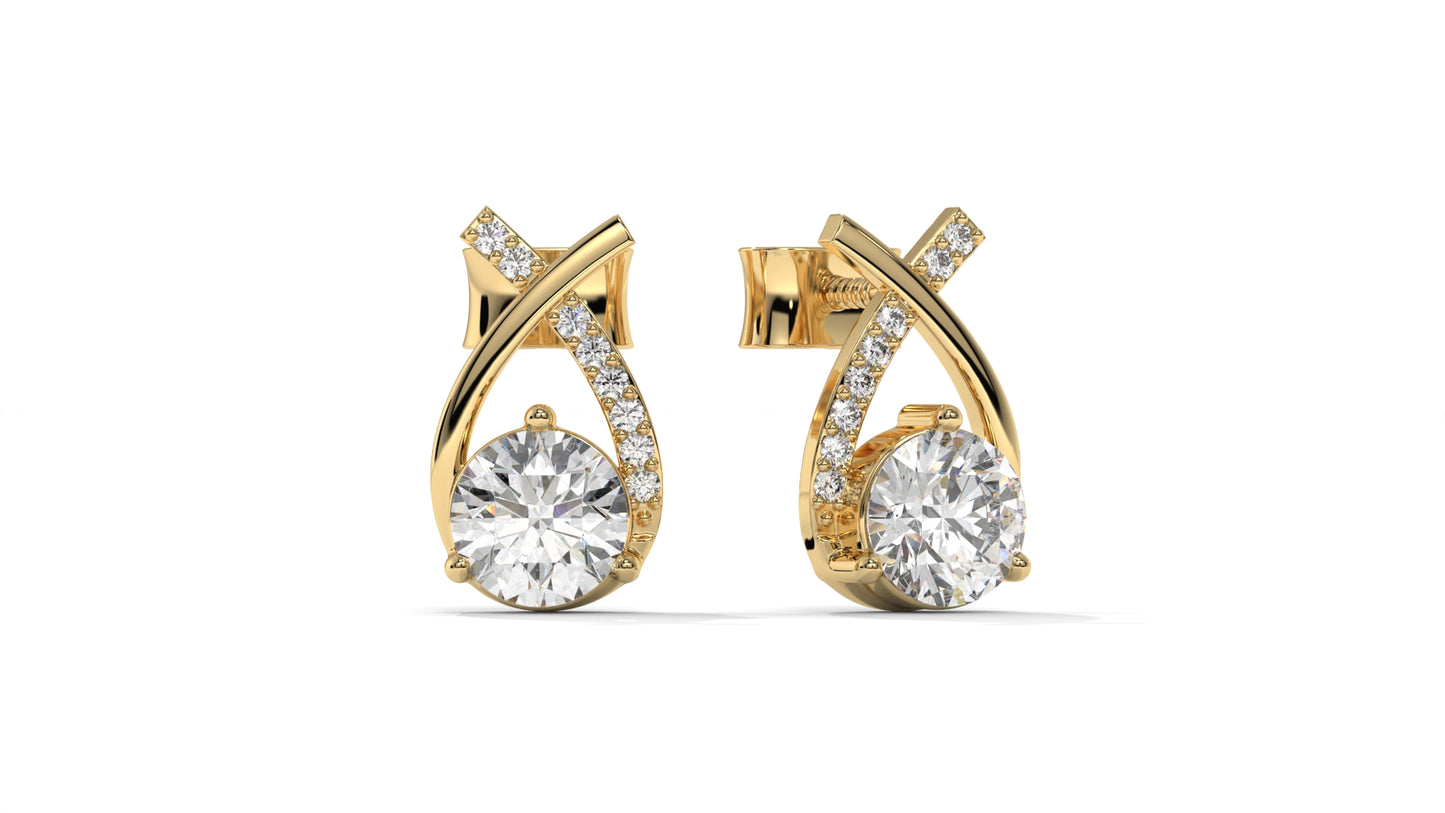 1.08 CTW Round Diamond Modern Drop Earrings in 14K Yellow Gold