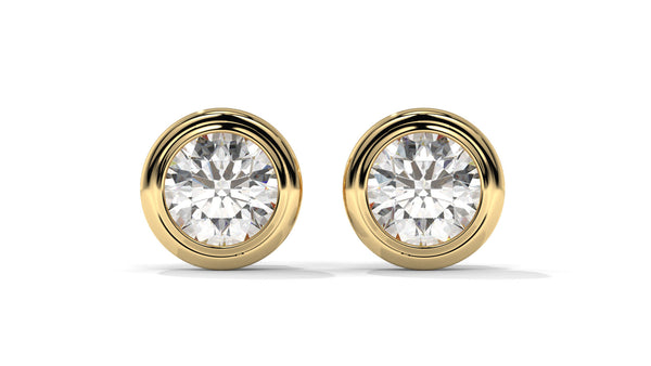 3 CTW Round Diamond Bezel-Set Stud Earrings In 14K Yellow Gold – Brilliant-Cut, Screw Back