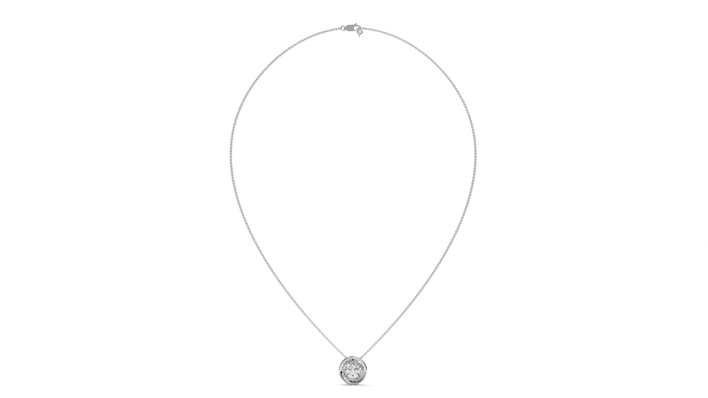 1.00 CTW Round Diamond Bezel-Set Solitaire Pendant in 14K White Gold