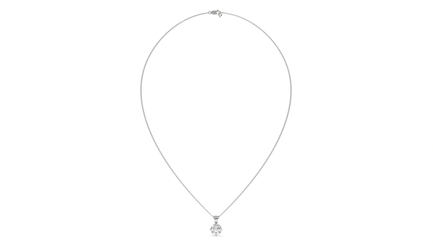 1.00 CTW Round Diamond Four-Prong Solitaire Pendant in 14K White Gold – Secure Claw-Prong Setting