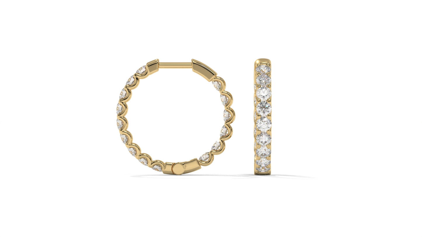 1.56 CTW Round Diamond Hoop Earrings in 14K Yellow Gold