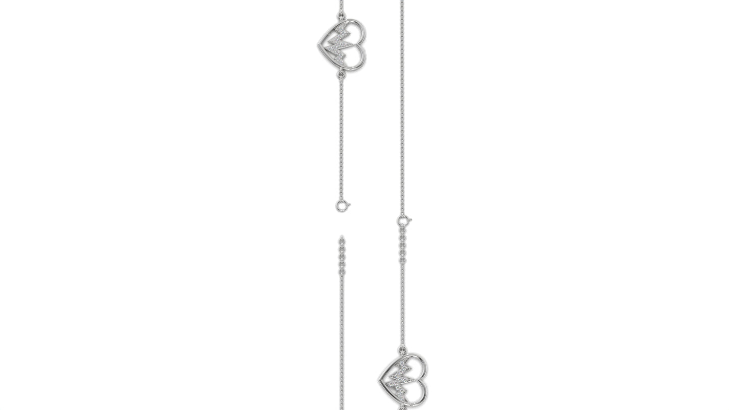 0.11 CTW Diamond Heartbeat Bracelet in 14K White Gold – Heart Outline Design