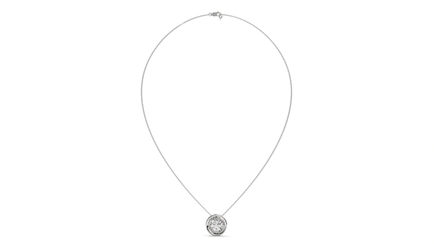 2.00 CTW Round Diamond Bezel-Set Solitaire Pendant in 14K White Gold