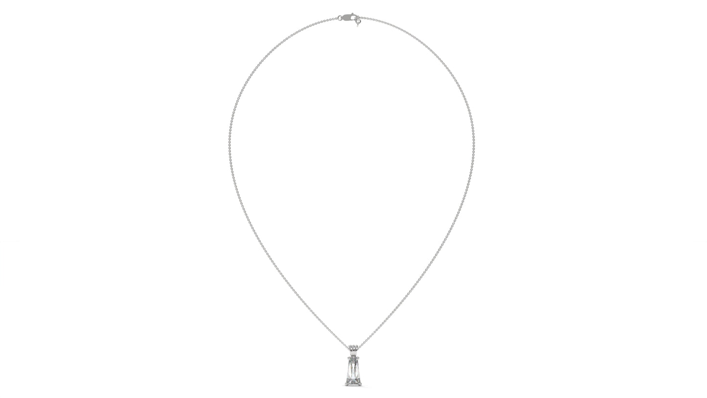 3.00 CTW Tapered Baguette Diamond Solitaire Pendant in 14K White Gold – Secure Claw-Prong Setting