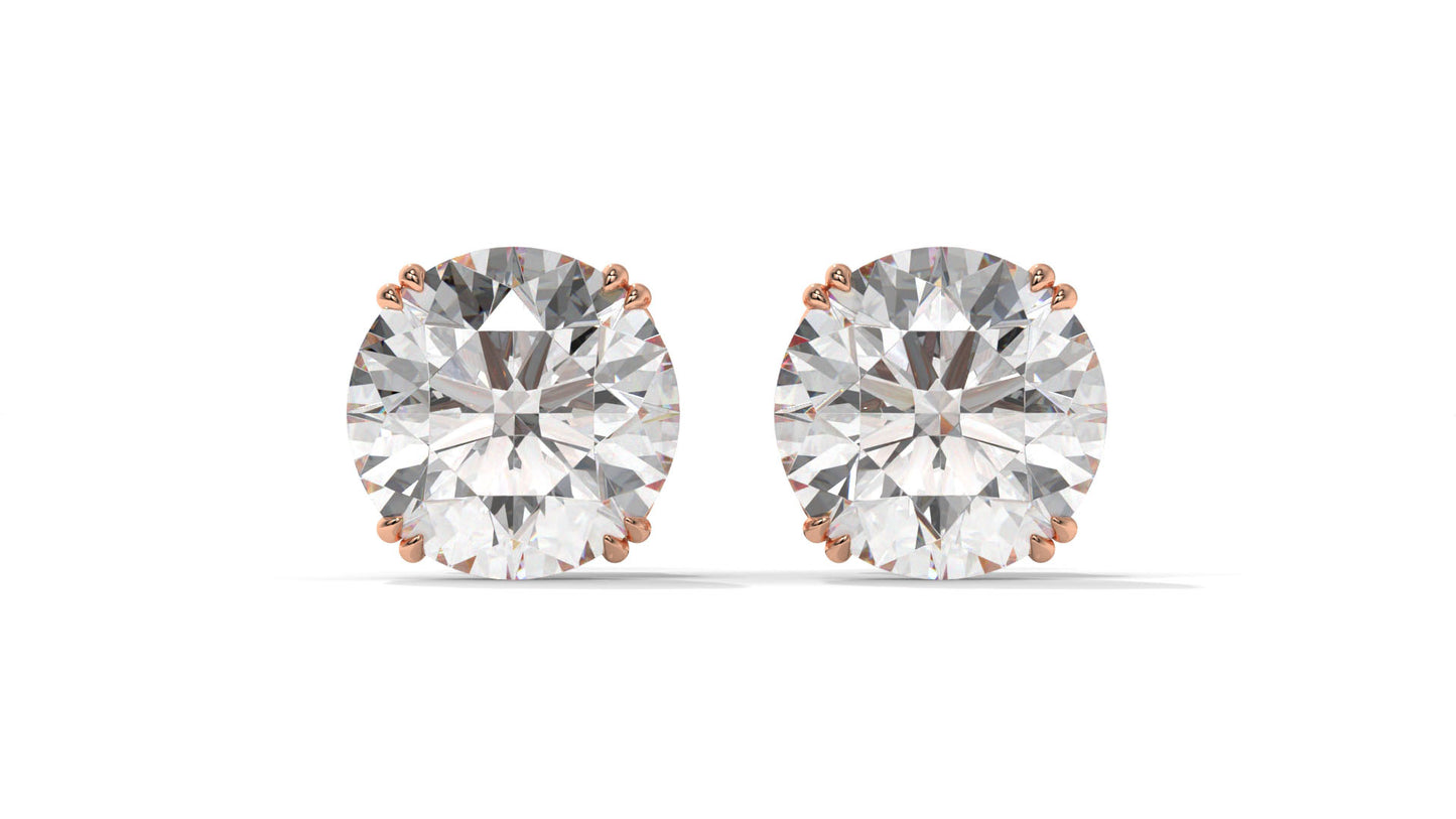 3 CTW Round Diamond Stud Earrings In 14K Rose Gold – Brilliant-Cut, Four-Prong Filigree Basket , Screw Back