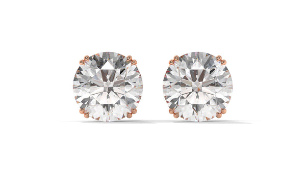 3 CTW Round Diamond Stud Earrings In 14K Rose Gold – Brilliant-Cut, Four-Prong Filigree Basket , Screw Back