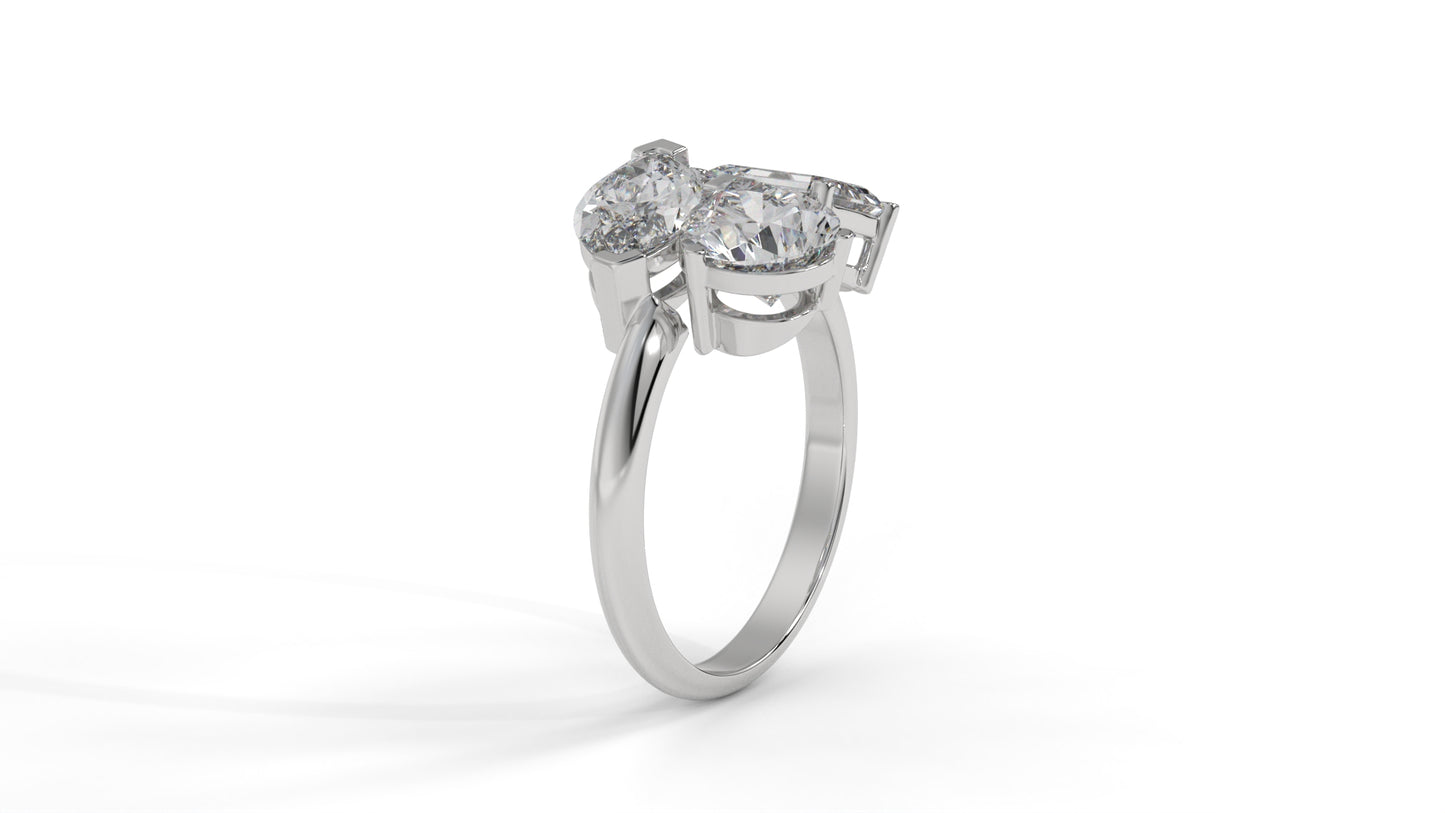 3.00 CTW Three-Stone Toi et Moi Diamond Ring in 14K White Gold with Pear, Emerald, and Marquise Diamonds