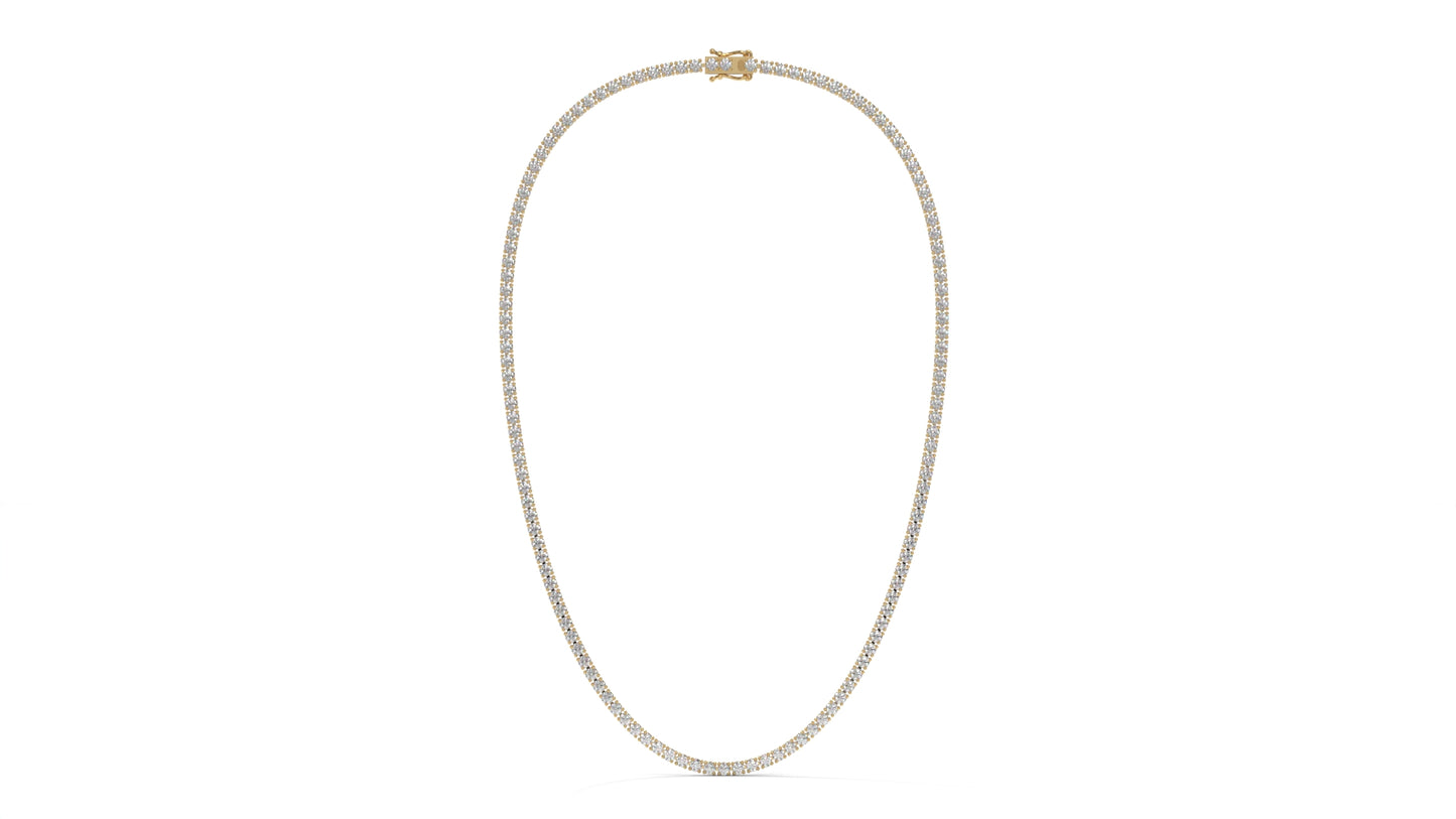 12.50 CTW Diamond Tennis Necklace in 14K Yellow Gold – Classic Round Cut Single Row In 17 Inch