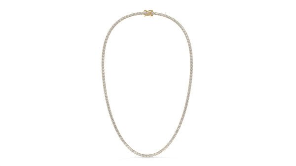 12.50 CTW Diamond Tennis Necklace in 14K Yellow Gold – Classic Round Cut Single Row In 17 Inch