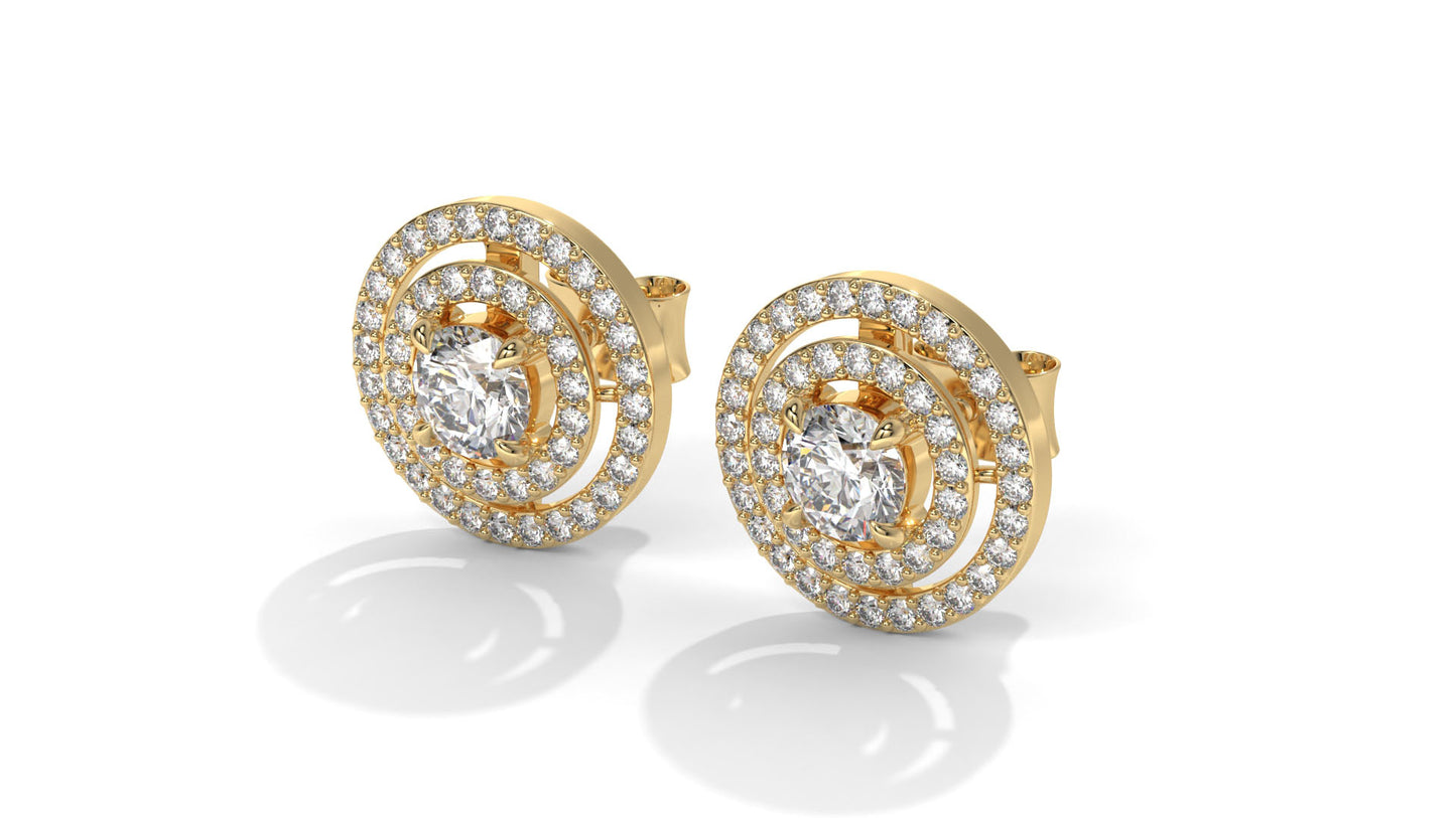 1.92 CTW Round Diamond Double-Halo Stud Earrings in 14K Yellow Gold