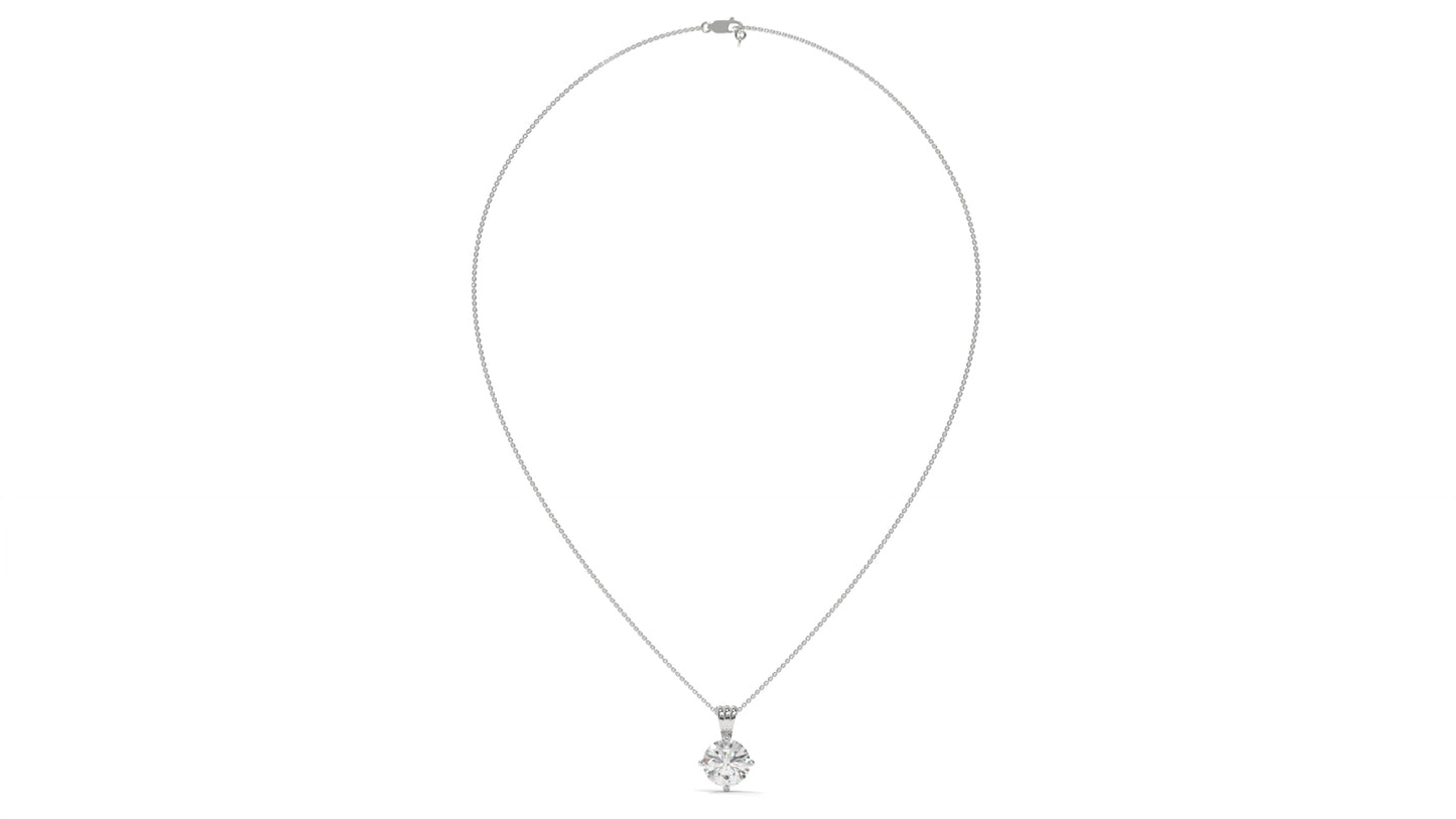 3.00 CTW Round Diamond Four-Prong Solitaire Pendant in 14K White Gold – Secure Claw-Prong Setting