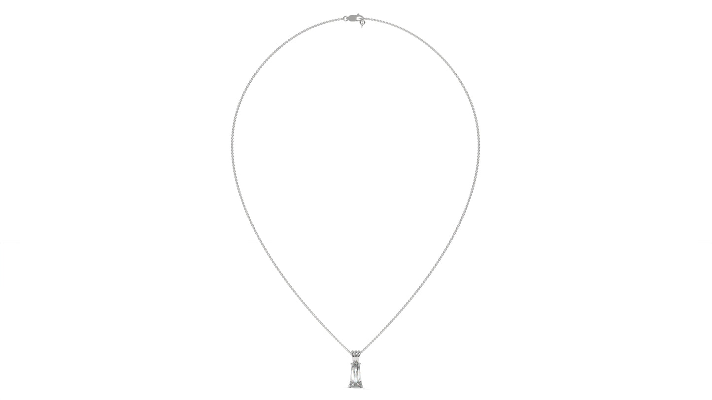 2.00 CTW Tapered Baguette Diamond Solitaire Pendant in 14K White Gold – Secure Claw-Prong Setting