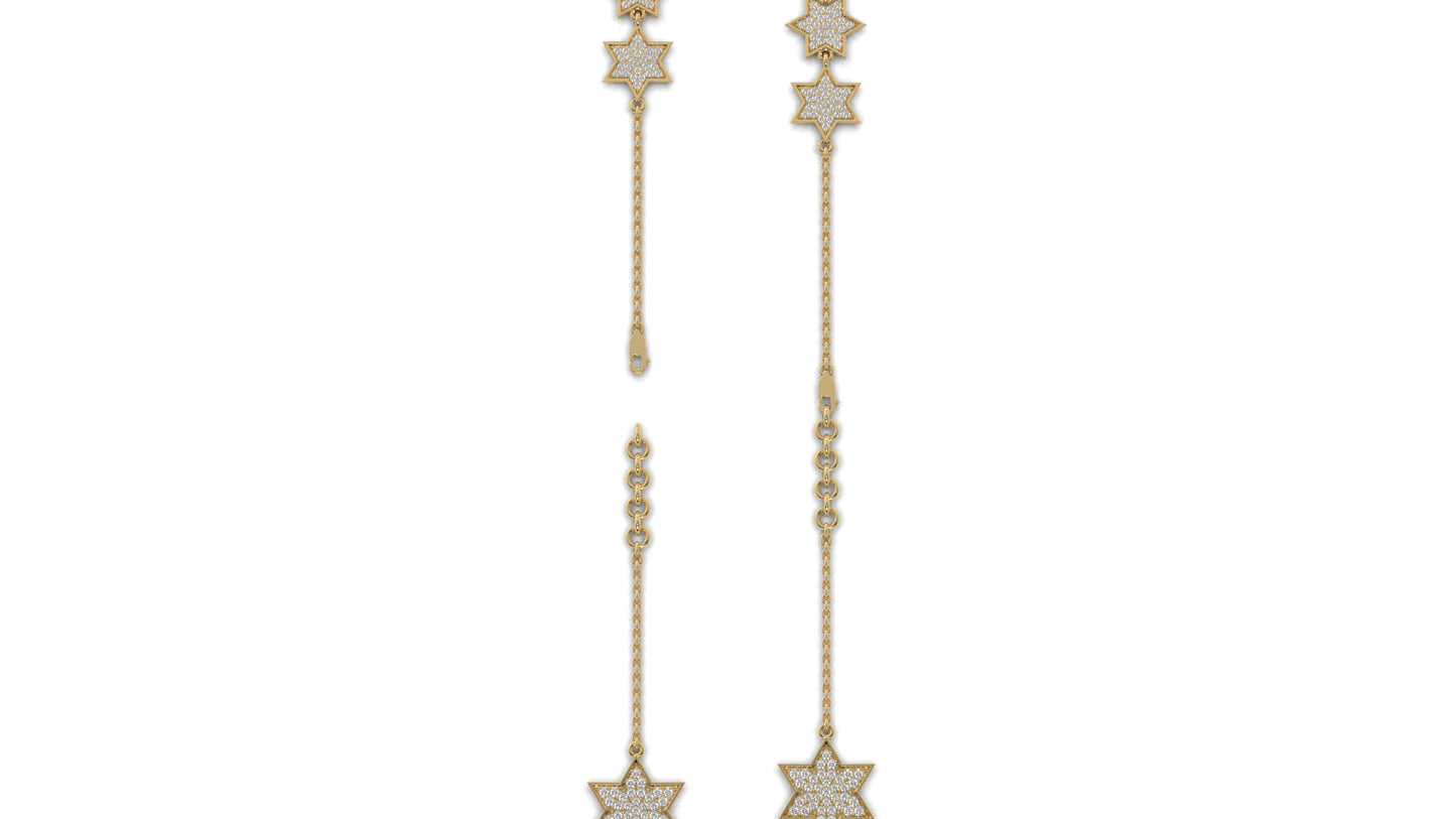 0.45 CTW Diamond Star Bracelet in 14K Yellow Gold – Triple Star Pavé Design