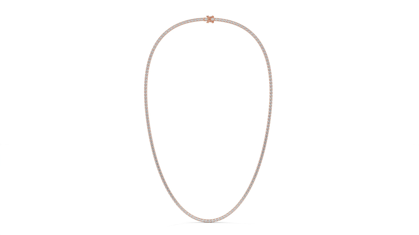 7.50 CTW Diamond Tennis Necklace in 14K Rose Gold – Classic Round Cut Single Row In 17 Inch