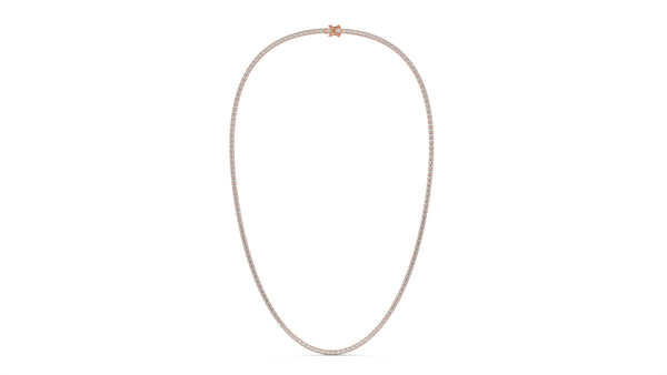 7.50 CTW Diamond Tennis Necklace in 14K Rose Gold – Classic Round Cut Single Row In 17 Inch
