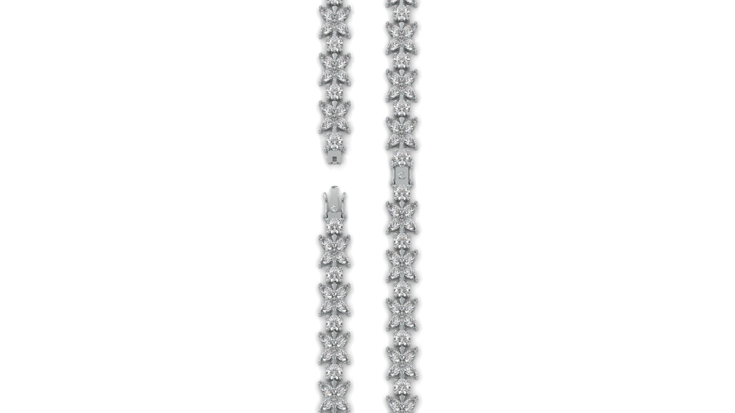 9.74 CTW Diamond Floral Bracelet in 14K White Gold - Elegant Nature-Inspired Design