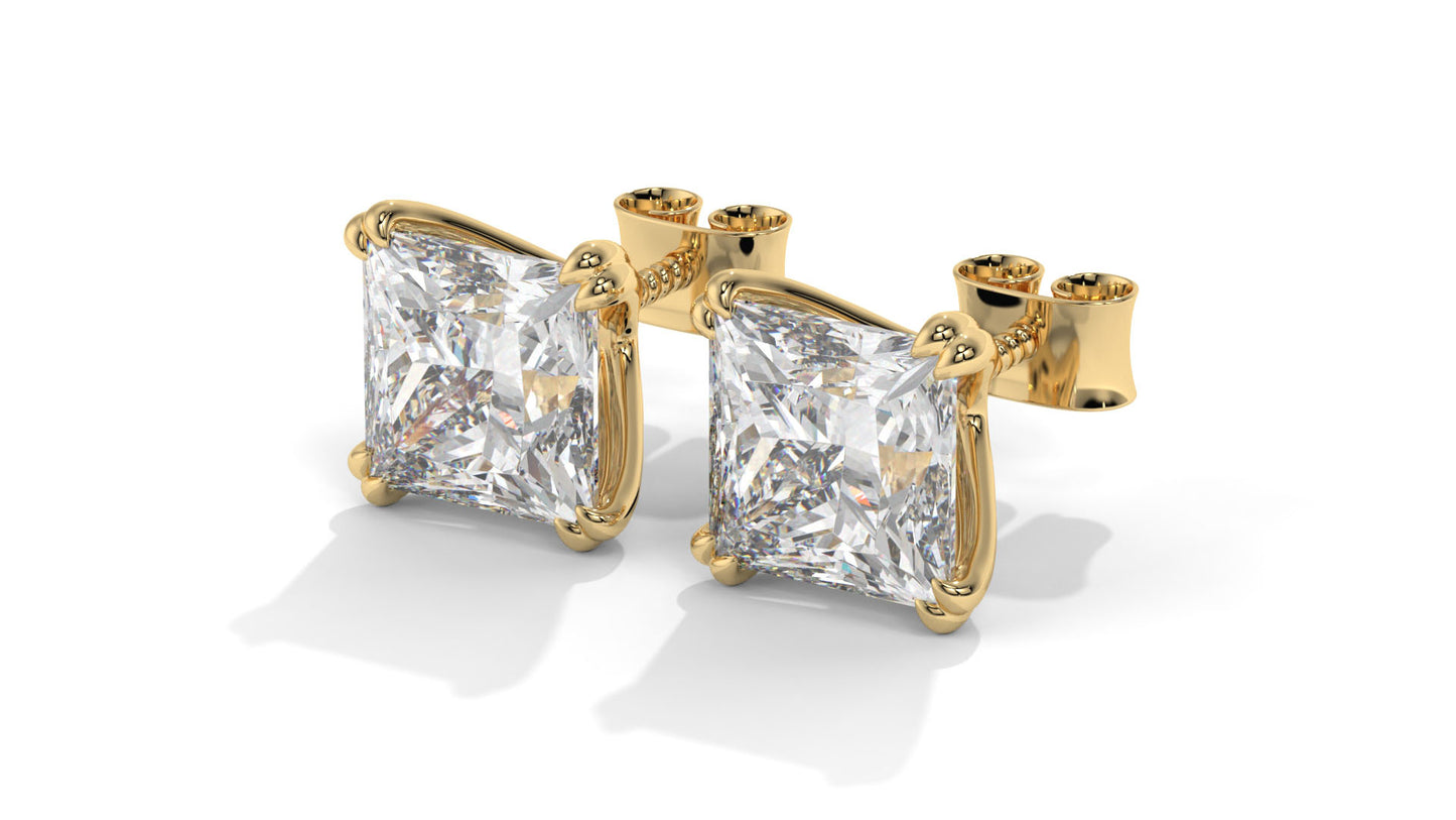 3 CTW Princess-Cut Diamond Stud Earrings In 14K Rose Gold – Four-Prong Setting